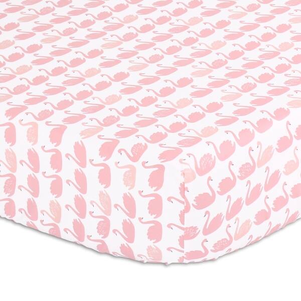 slide 1 of 1, The Peantushell Swan Fitted Crib Sheet in Light Coral