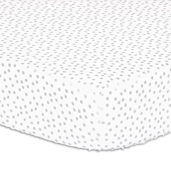 slide 1 of 1, Peanutshell Silver Dot Fitted Crib Sheet