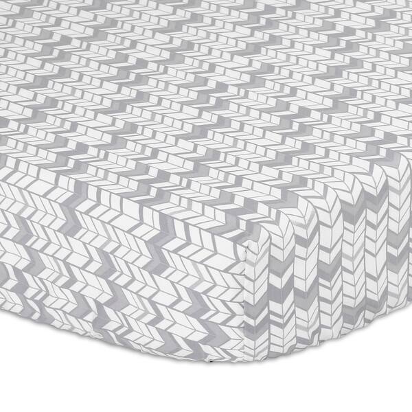 slide 1 of 1, Peanutshell Silver Herringbone Fitted Crib Sheet