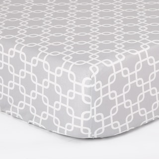 The Peanut Shell Geo Print Cotton Fitted Crib Sheet in Grey