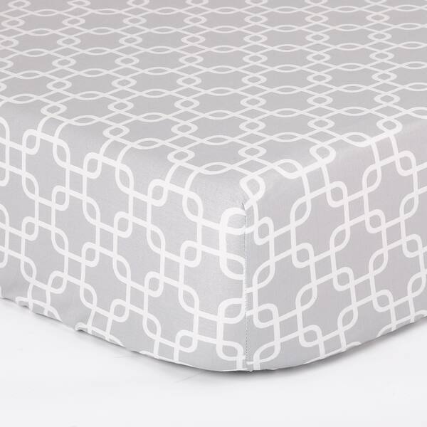 slide 1 of 1, The Peanut Shell Geo Print Cotton Fitted Crib Sheet in Grey