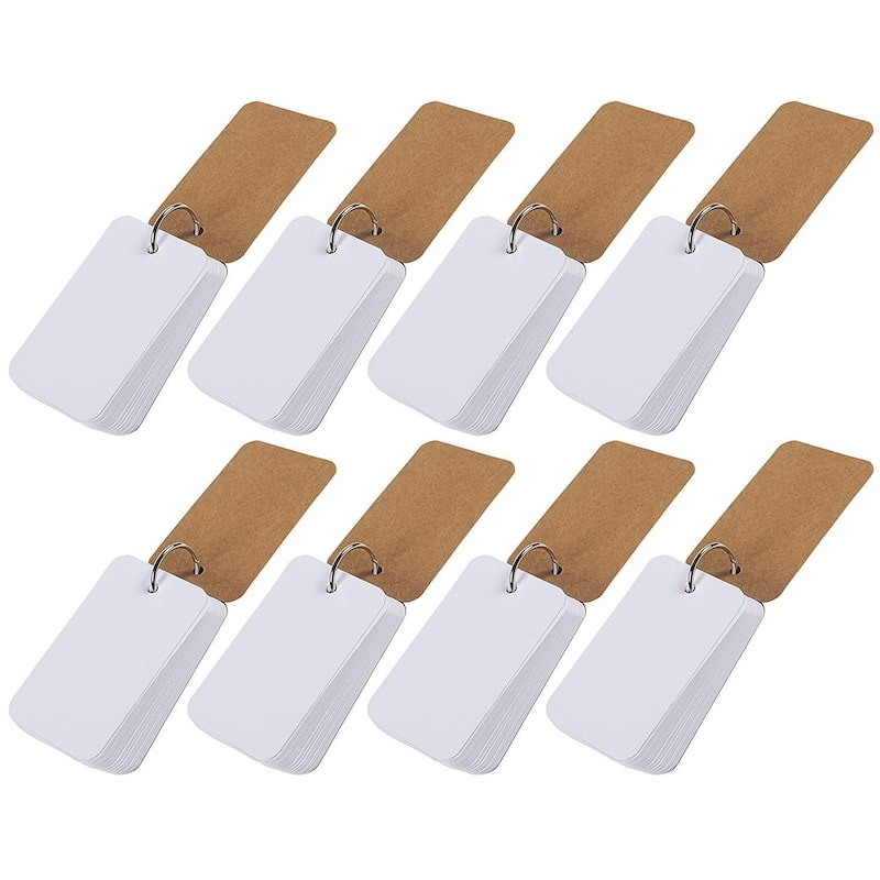 Juvale 400 Pieces 2.2"x3.5" Flash Card with Binder Ring Easy Flip Study Paper, White