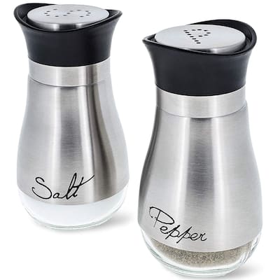 Elegant Design BPA Free Salt and Pepper Shakers Stainless Steel Glass Set, 4oz