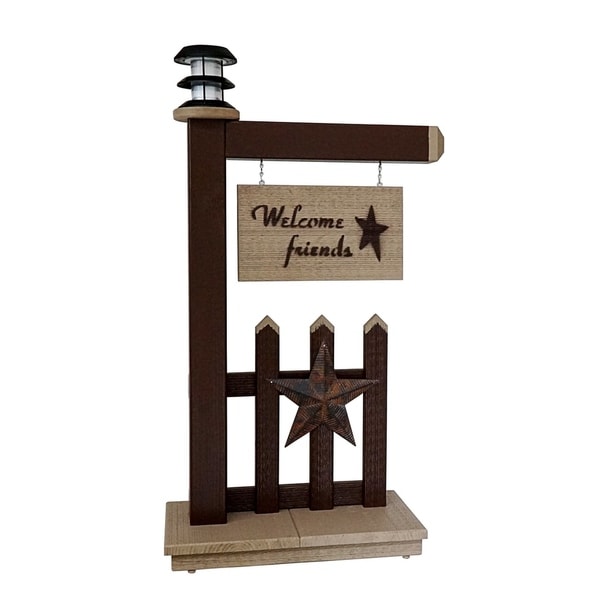 Primitive Outdoor Entryway Welcome Sign with Solar Light - Brown and Clay