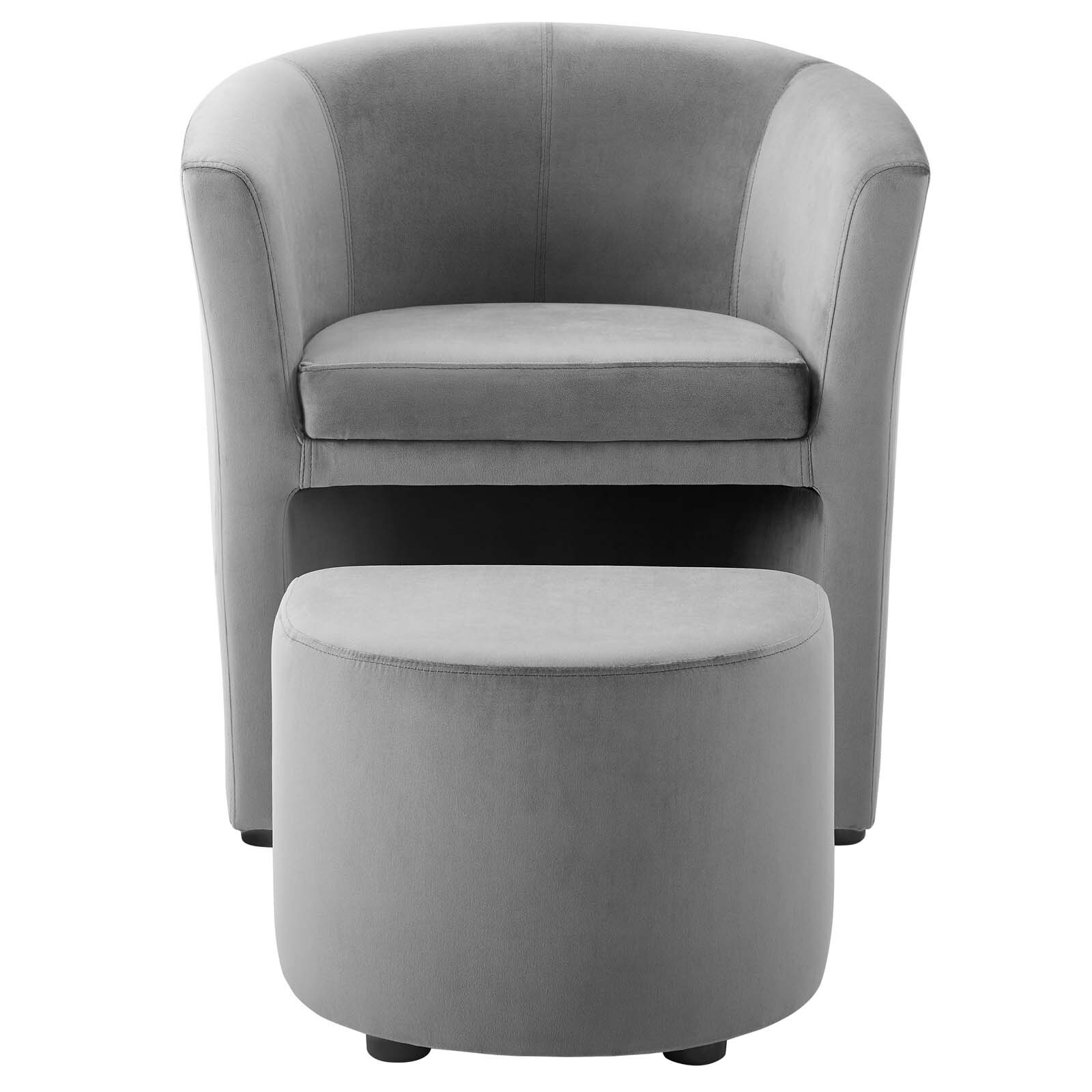 Shop Divulge Performance Velvet Arm Chair And Ottoman Set Overstock 29106833 Gray