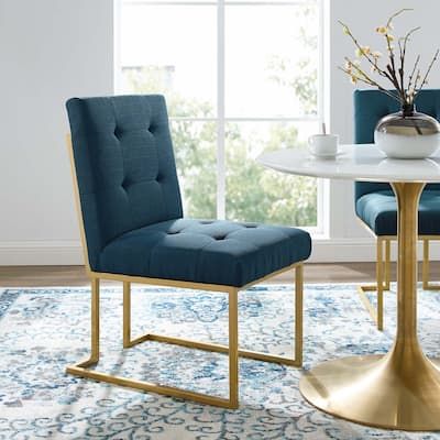 Privy Gold Stainless Steel Upholstered Fabric Dining Accent Chair