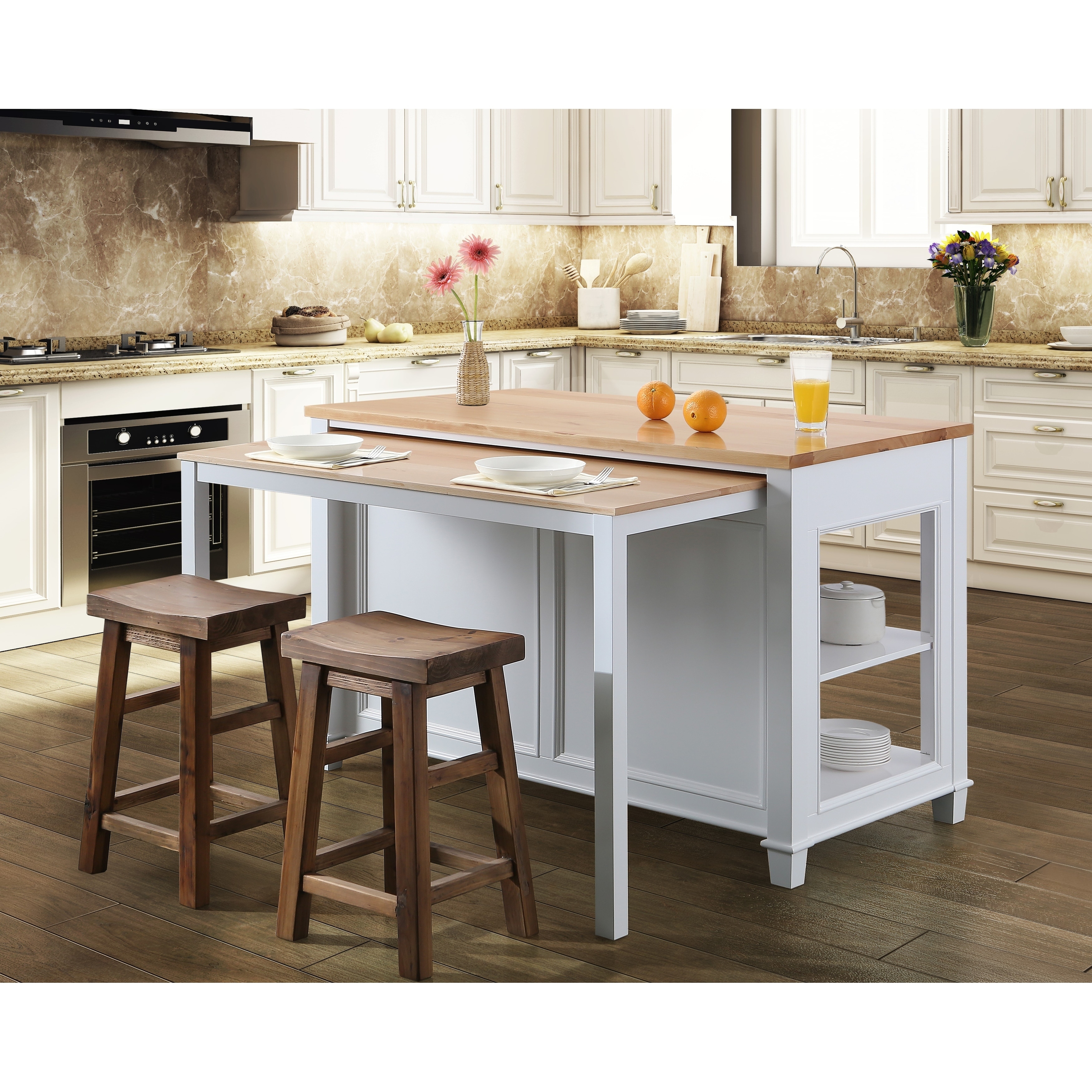 Medley 54 In Kitchen Island With Slide Out Table In White N A Overstock 29108677