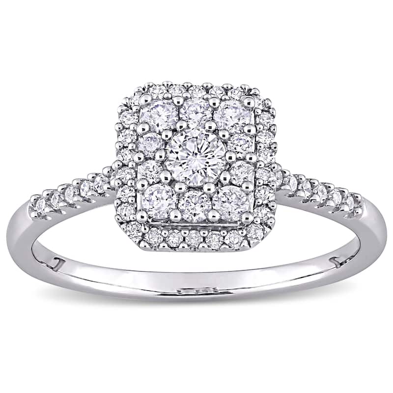 Miadora 10k White Gold 1/2ct TDW Diamond Composite Square Halo Engagement Ring