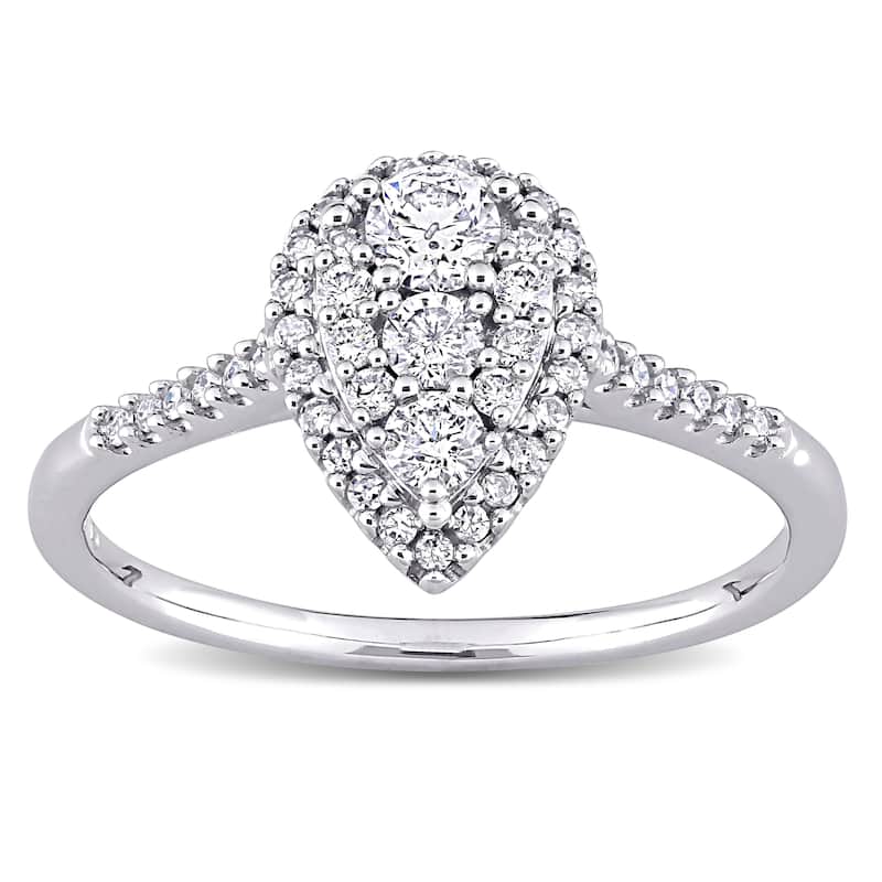 Miadora 10k White Gold 1/2ct TDW Diamond Composite Teardrop Halo Engagement Ring