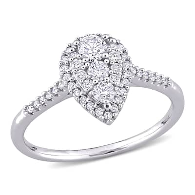 Miadora 10k White Gold 1/2ct TDW Diamond Composite Teardrop Halo Engagement Ring