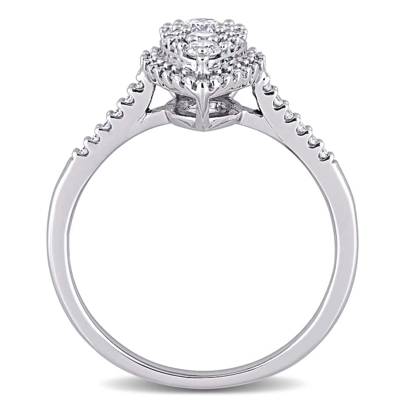 Miadora 10k White Gold 1/2ct TDW Diamond Composite Teardrop Halo Engagement Ring