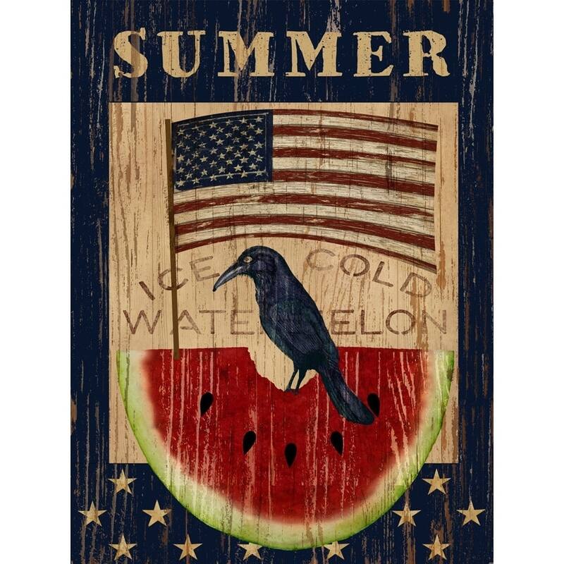 CANVAS Americana Summer Watermelon and Flag By Beth Albert