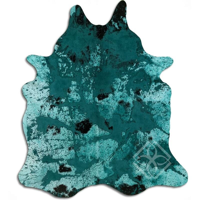Cowhide Area Rugs ACID WASHED HAIR ON COWHI DISTRESSED EMERALD GREEN 3