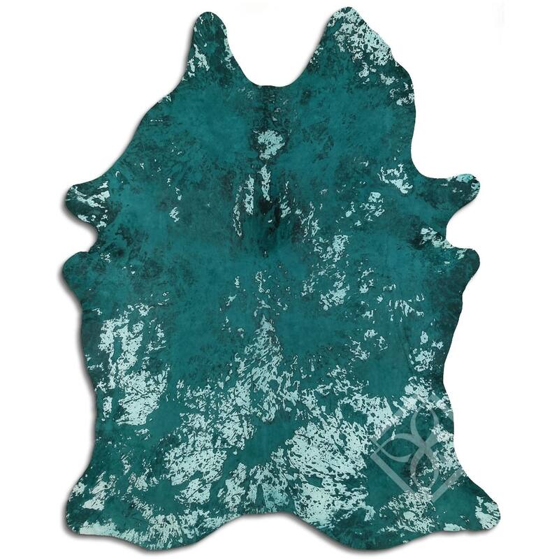 Cowhide Area Rugs ACID WASHED HAIR ON COWHI DISTRESSED EMERALD GREEN 3
