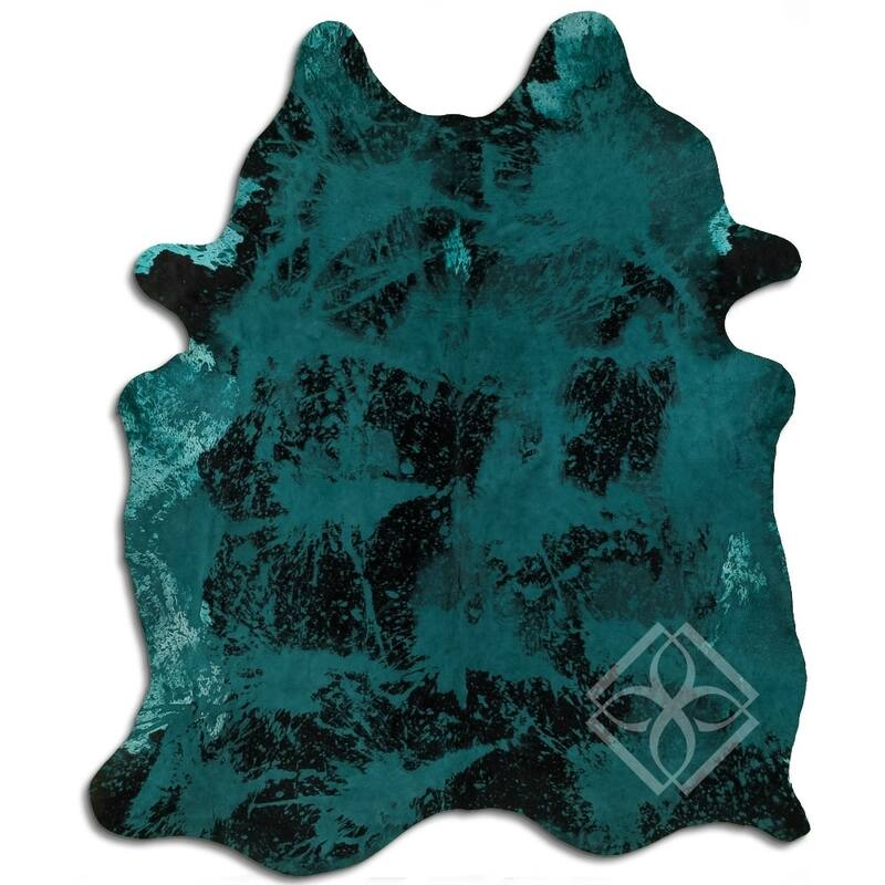 Cowhide Area Rugs ACID WASHED HAIR ON COWHI DISTRESSED EMERALD GREEN 3