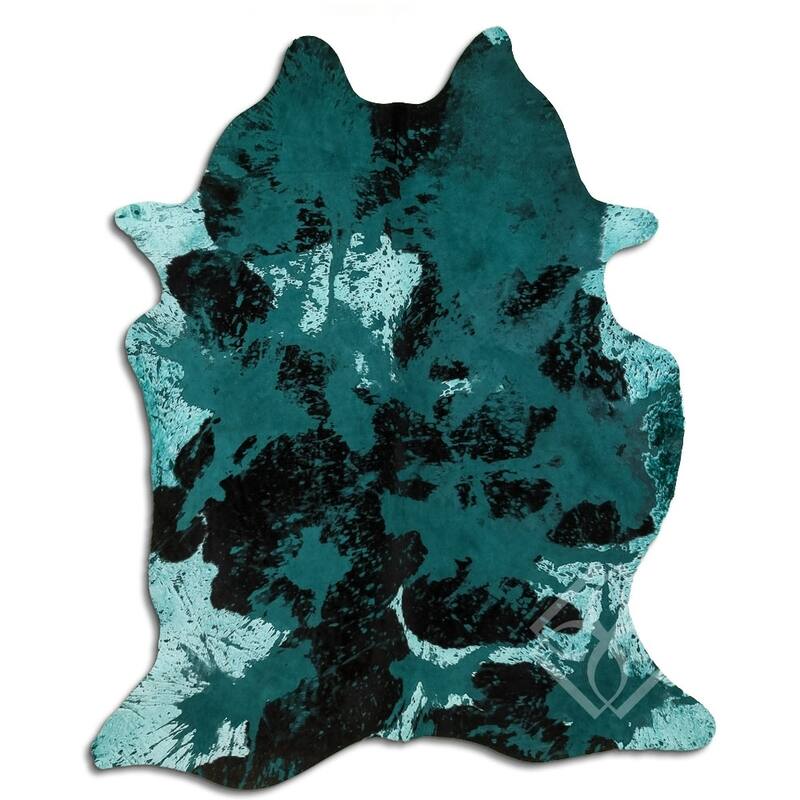 Cowhide Area Rugs ACID WASHED HAIR ON COWHI DISTRESSED EMERALD GREEN 3
