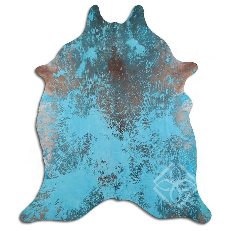 Cowhide Area Rugs ACID WASHED HAIR ON COWHI DISTRESSED ACQUA BLUE 3 5