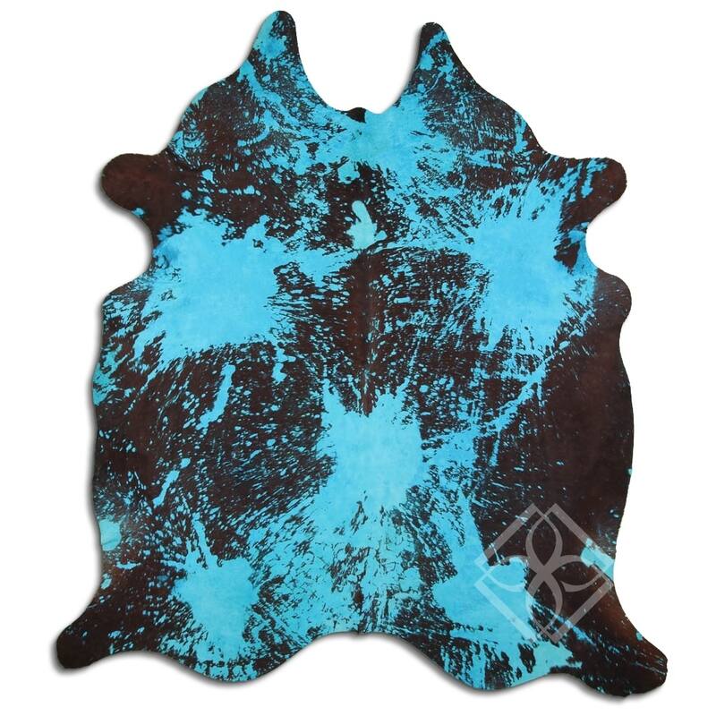 Cowhide Area Rugs ACID WASHED HAIR ON COWHI DISTRESSED ACQUA BLUE 3 5