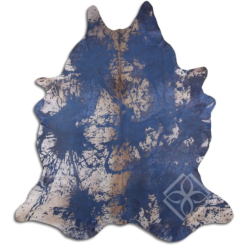 Cowhide Area Rugs ACID WASHED HAIR ON COWHI DISTRESSED NAVY BLUE 3 - 5 M GRADE B size ( 32 - 45 sqft ) - Big