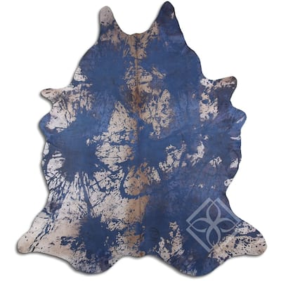 Cowhide Area Rugs ACID WASHED HAIR ON COWHI DISTRESSED NAVY BLUE 3 - 5 M GRADE B size ( 32 - 45 sqft ) - Big