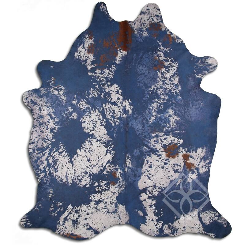 Cowhide Area Rugs ACID WASHED HAIR ON COWHI DISTRESSED NAVY BLUE 3 5