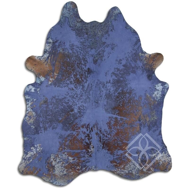 Cowhide Area Rugs ACID WASHED HAIR ON COWHI DISTRESSED NAVY BLUE 3 5