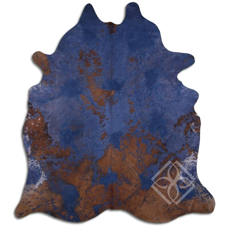 Cowhide Area Rugs ACID WASHED HAIR ON COWHI DISTRESSED NAVY BLUE 3 5