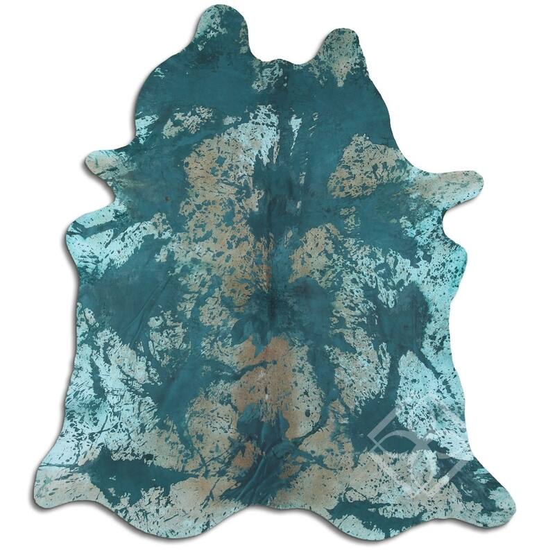 Cowhide Area Rugs ACID WASHED HAIR ON COWHI DISTRESSED EMERALD GREEN 3
