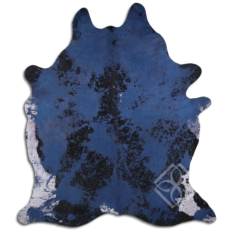 Cowhide Area Rugs ACID WASHED HAIR ON COWHI DISTRESSED NAVY BLUE 3 - 5 ...