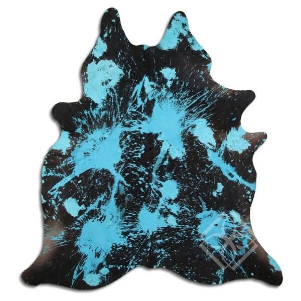 Cowhide Area Rugs ACID WASHED HAIR ON COWHI DISTRESSED ACQUA BLUE 3 - 5 ...