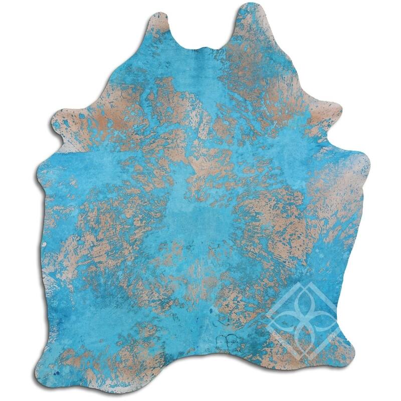 Cowhide Area Rugs ACID WASHED HAIR ON COWHI DISTRESSED ACQUA BLUE 3 5