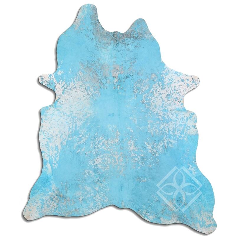 Cowhide Area Rugs ACID WASHED HAIR ON COWHI DISTRESSED ACQUA BLUE 3 5