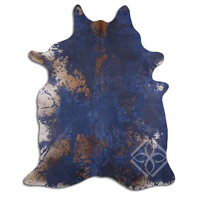 Cowhide Area Rugs ACID WASHED HAIR ON COWHI DISTRESSED NAVY BLUE 2 - 3 M GRADE A size ( 22 - 32 sqft ) - Big