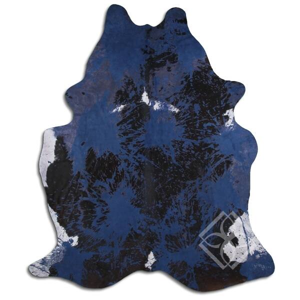Cowhide Area Rugs ACID WASHED HAIR ON COWHI DISTRESSED NAVY BLUE 3 - 5 ...