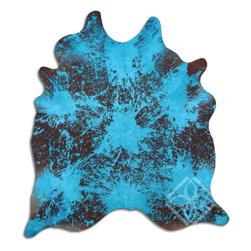 Cowhide Area Rugs ACID WASHED HAIR ON COWHI DISTRESSED ACQUA BLUE 3 5