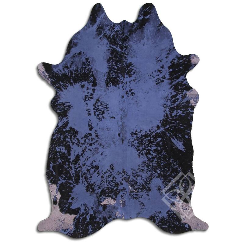 Cowhide Area Rugs ACID WASHED HAIR ON COWHI DISTRESSED NAVY BLUE 3 5