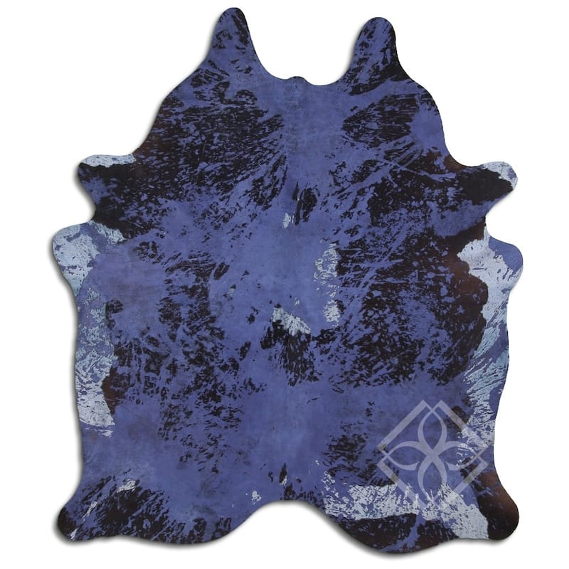 Cowhide Area Rugs ACID WASHED HAIR ON COWHI DISTRESSED NAVY BLUE 3 - 5 ...