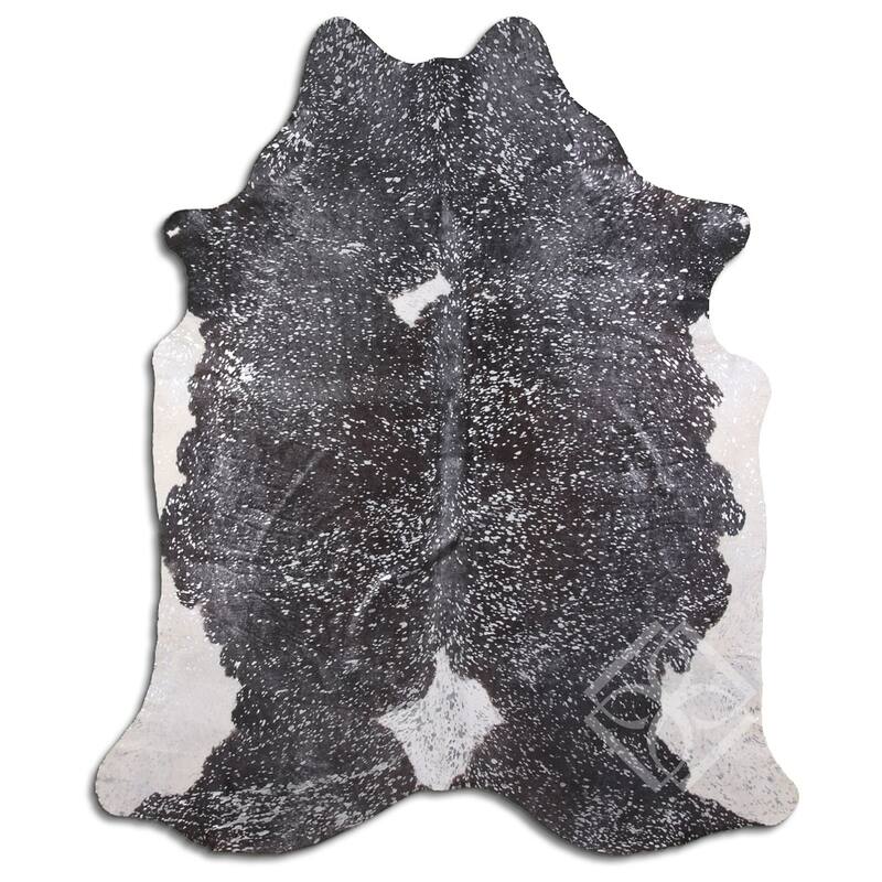 Cowhide Area Rugs ACID WASHED HAIR ON COWHI SILVER METALLIC ON BLACK