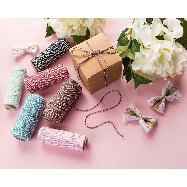 AKOAK Bakers Twine,1 Roll 109 Yards Cotton Twine Packing String for Gift Wrapping,Crafts and Decoration Brown+White