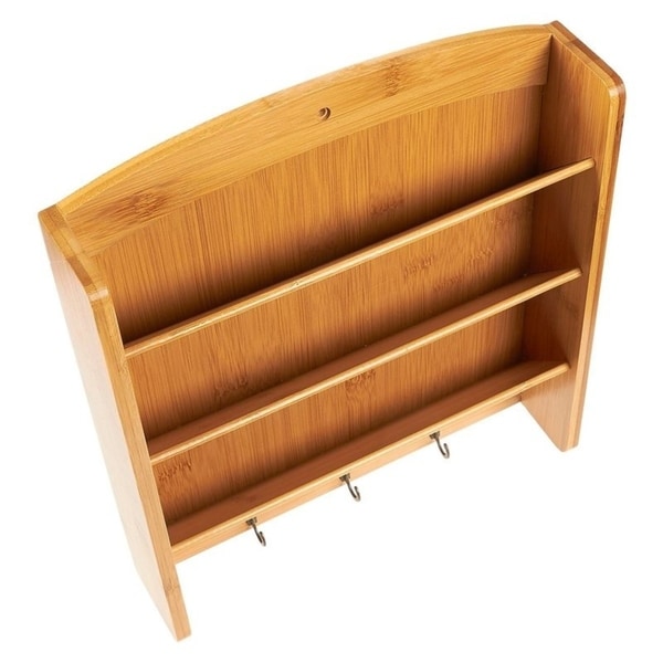 Bamboo Mail Holder Juvale Wall Mounted Mail Organizer 11.5 x 12.7 x 2.5 Inches Mail Wall Organizer and Key Hook Rack with 3 Hooks Brown