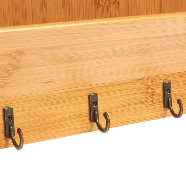 Bamboo Mail Holder Wall Mounted Organizer W 3 Key Hook Rack Bamboo Mail Holder Wall Mounted