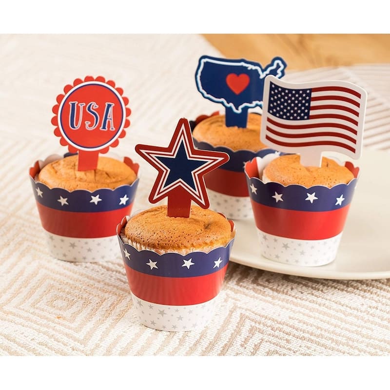 102-Piece Patriotic Cupcake Toppers and Liners Cupcake Wrappers Baking Supplies