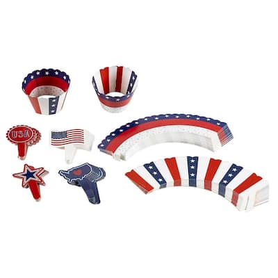 102-Piece Patriotic Cupcake Toppers and Liners Cupcake Wrappers Baking Supplies