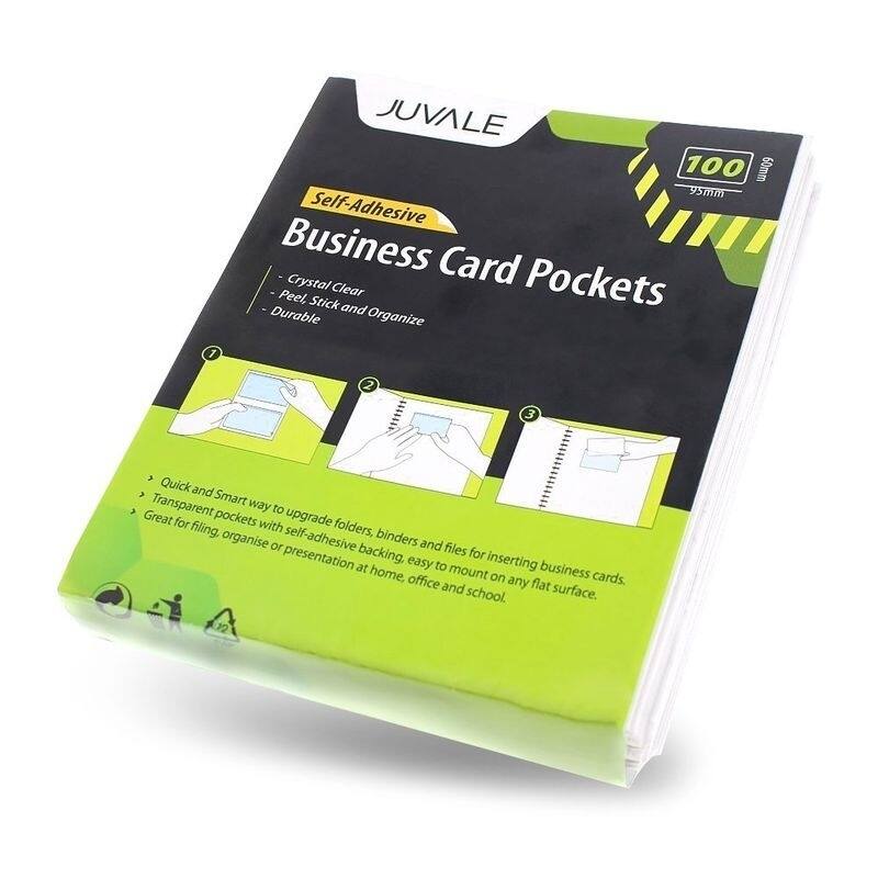 Juvale 100-Pack Clear Adhesive Business Card Holder Pockets, Self-Adhesive, 3.75x2 in