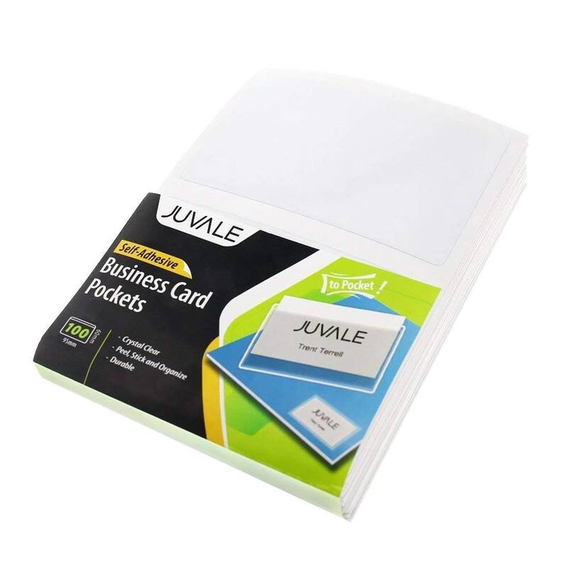 Juvale 100-Pack Clear Adhesive Business Card Holder Pockets, Self-Adhesive, 3.75x2 in