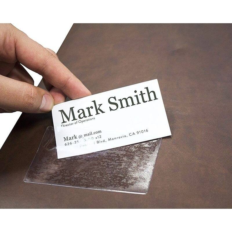 Juvale 100-Pack Clear Adhesive Business Card Holder Pockets, Self-Adhesive, 3.75x2 in