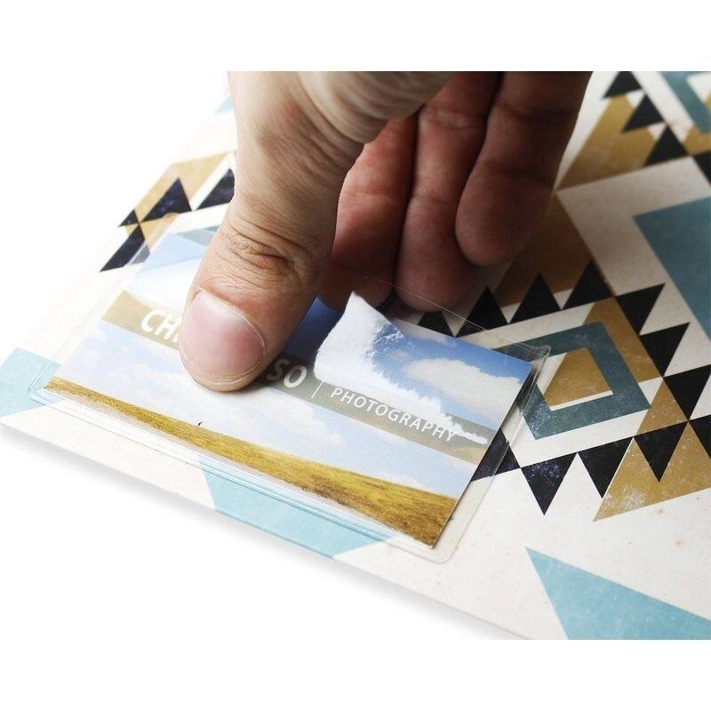 Juvale 100-Pack Clear Adhesive Business Card Holder Pockets, Self-Adhesive, 3.75x2 in