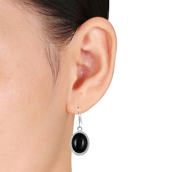 Handmade Jewelry Delicate Black Onyx Sterling Silver Overlay 8 Grams Earring 1.5