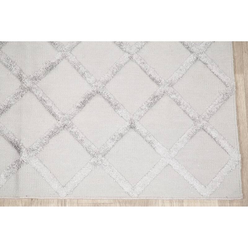 Kilim Hand Knotted Carpet Geometric Wool/Silk Indian Trellis Area Rug