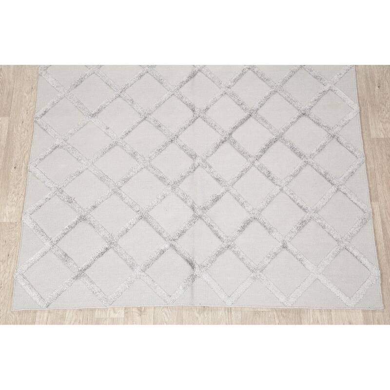 Kilim Hand Knotted Carpet Geometric Wool/Silk Indian Trellis Area Rug